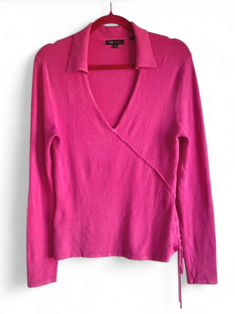 BCBGMaxAzria Hot Pink V Neck Faux Wrap Sweater Size M